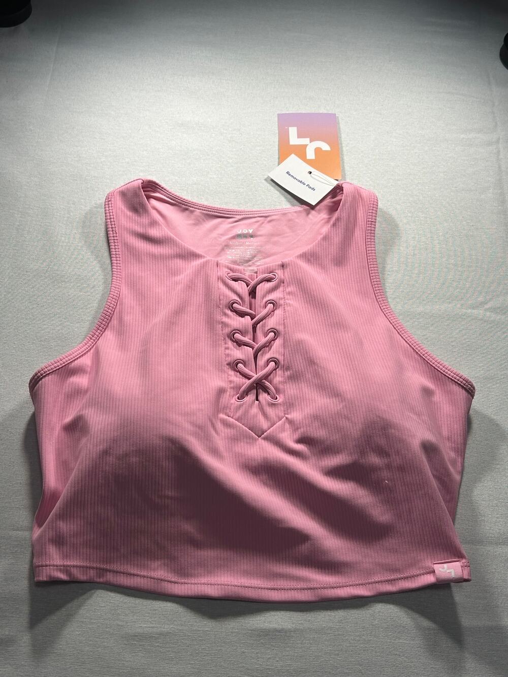 JoyLab Women’s Medium Pink Ribbed Lace Up Cropped Athletic Tank Top NWT